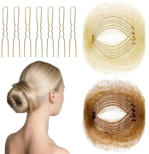 Dcsfadq 20 Stück Unsichtbare Haarnetz für Dutt, Braun und Blond Haarnet mit 50 Stück U-Form Haarnadeln, Haarknoten Former Netz für Bun Ballett Mädchen Flugbegleiter Tänzerin Zubehör