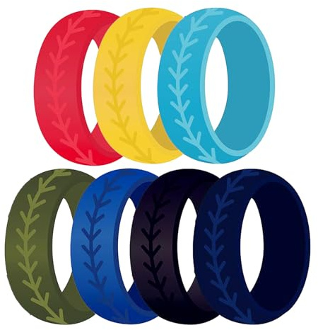 XSDSLS 7 Pcs Silicone Wedding Ring Set for Men, Comfortable Silicone Engagement Bands, 8.5MM Breathable Athletic Ring, Fit Skin Safe Rubber Rings for Work Sports Workout (12)