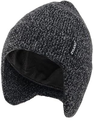 Zylioo S/M/L/XL/XXL/3XL stickad mössa med öronlappar herr dam för stora och små huvud, öronskydd, mössa, vintermössa, vintermössa, mössa, Svart-grå mix, XL-3XL