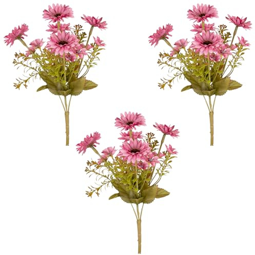 matches21 HOME & HOBBY Crisantemi, mazzi di fiori artificiali, rosa, 31 cm, set di 3 fiori artificiali, per vaso e decorazione