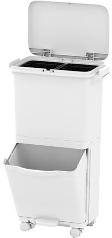 GOPLUS Poubelle Cuisine 36L à 2 Niveaux en Plastique, Poubelle Tri Selectif à Pédale avec 2 Bacs Amovibles, Compartiment Basculant, Poignées, Roues Verrouillables, pour Cuisine, Salon, 42x28x74CM