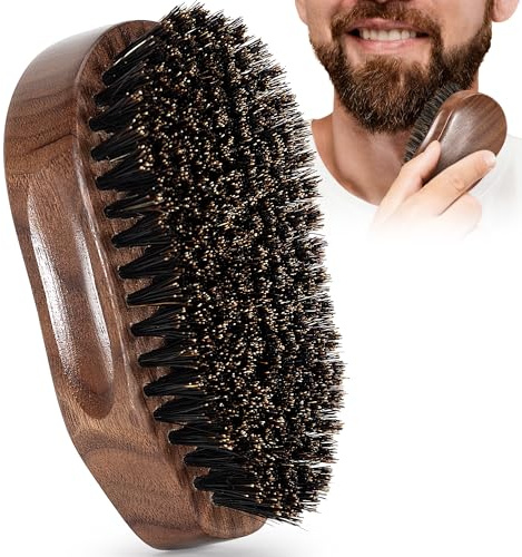 GROOMAGE Boar Bristle Beard Brush for Men - 4.2 in Natural Black Walnut Wood Handle, Men's Mustache Hair Brushes for Smoothing & Styling Tool