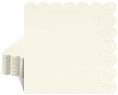 40 Pcs Beige Napkins 33 x 33cm, 2 Ply Scalloped Paper Napkins Disposable Cream Party Napkin Ivory Serviettes for Wedding Birthday Baby Shower Bridal Shower