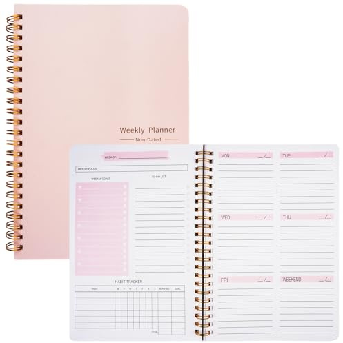 Agenda Settimanale da 52 Fogli, Weekly Planner Pianificatore Settimanale con Lista Delle Cose da Fare, Planner Settimanale Non Datata A5, Rosa, 52 Settimane di Pianificazione per Lavoro