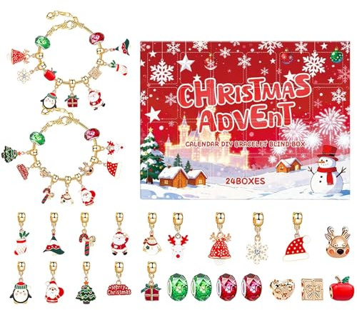 Bracelet À Charme Calendrier De L Avent | Compte À Rebours De 24 Jours Fabriqué À La Main | Bracelets À Perles À Charme - Pour Les Les Femmes Les Filles Les Adultes Les Vacances Et Les Fêtes