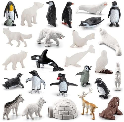 Porgeel 26 Pezzi/Set Figurine di Animali polari per Bambini Figurine realistiche di Animali polari in plastica Giocattoli per Piccoli per Bambini educazione precoce Topper PE