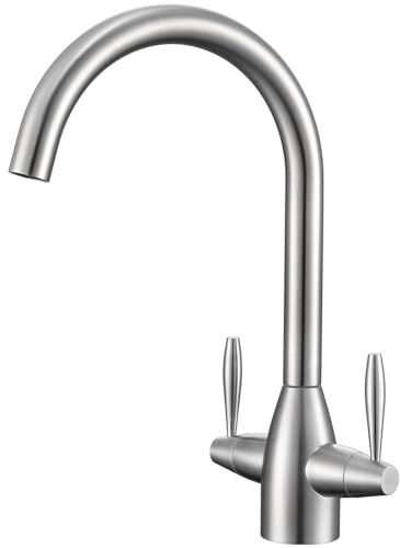 CECIPA Kitchen Sink Mixer Tap, Dual Lever Kitchen Mixer Tap 1 Hole | 360° Swivel Spout, Monobloc Stainless Steel Sink Tap, Drip-Resistant, Water-Saving, Traditional Modern Style, Easy Install