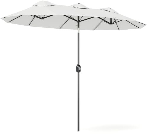 Outsunny Sombrilla Doble 2,95x1,52m Inclinación 45° Manivela Crema | Sombrilla Terraza Exterior, Manivela Manual, Ventilación, Impermeable, Parasol Jardín Piscina