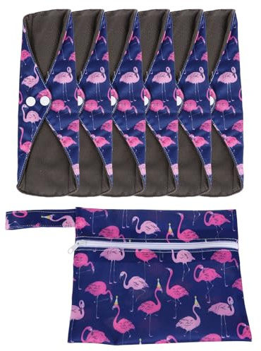 Toallas Sanitarias Reutilizables de Bambú, 7 Lavables y Transpirables | Absorción Fuerte y Protección Antifugas, con Bolsa Incluida, Diseño Animal Adorable, Color Púrpura