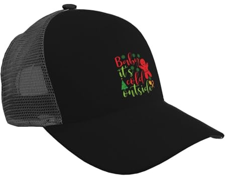 Baby It's Cold Outside Christmas Baseball Cap with Curved Brim and Mesh Outdoor Sun Protection & Breathability Casual Trucker Hat Well-Built and Well-Proportioned Black