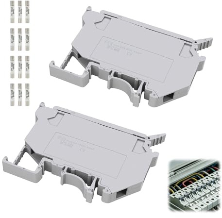 2 Pièces Porte fusibles Rail 24V UK5 Bornier avec Lampe Gris, 12 Fusibles Inclus, 24V Bornier de Déconnexion, Bornier de Déconnexion 24V pour Installation Facile et Sécurisée sur Rail