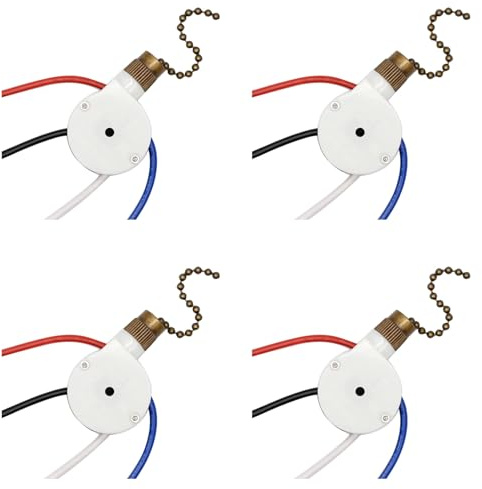 Mokamika ZingEar ZE-208S E89885 - Interruptor de luz (4 unidades, 3 velocidades, 4 cables, cadena de tracción, interruptor de luz de ventilador, bronce