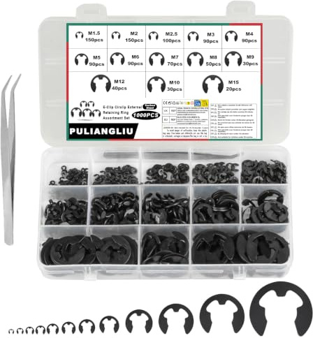 PULIANGLIU 1000 Pcs Circlips Kit for Circlip Pliers, 13 Sizes Snap Rings | Internal External Retaining Ring Clips, C-Clip Snap Opening Ring Assortment Set, Industrial Fasteners, Storage Box