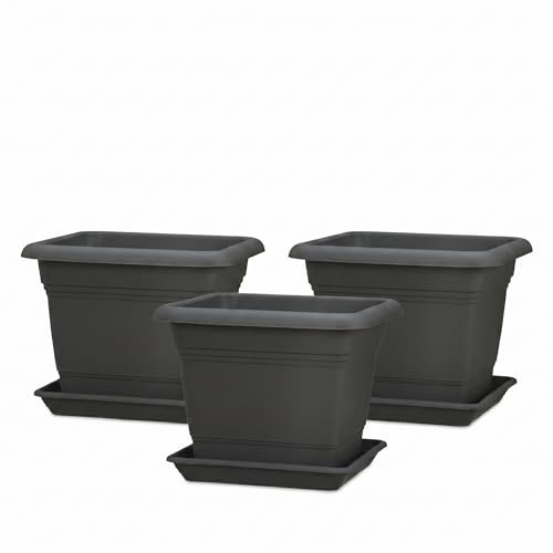 Scheurich Lot de 3 pots de fleurs Nora avec soucoupes - Couleur : gris métallisé - Diamètre : 39 cm - Hauteur : 31,5 cm - Volume : 25,4 l