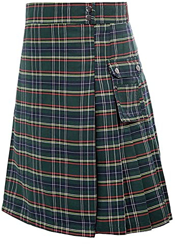 Kilts pour homme écossais tartan utilitaire taille haute sangles en cuir réglables jupes plissées décontractées à carreaux avec poches cargo