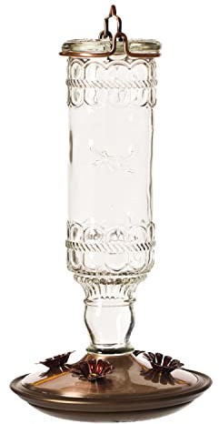Perky-Pet Antique Glass Bottle Hummingbird Feeder - Outdoor Garden Décor Hummingbird Feeder - 8107-1SR - 10 Fl Oz Nectar Capacity - Durable Humming bird Feeder for Backyards, Porches, Decks, Hooks
