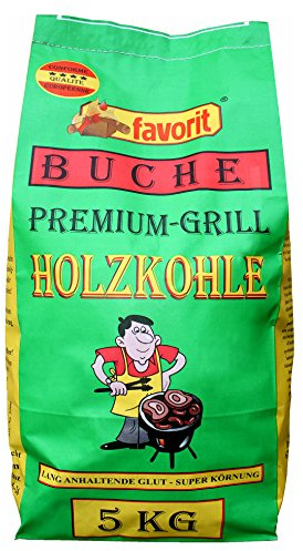 Favorit Buchen-Holzkohle 5kg (Grillkohle/Holzkohle in Premium Qualtiät - aus reinem Buchenholz, große Körnung, langanhaltende Glut) 5500