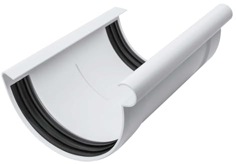 INEFA Conector de canalón semicircular, PVC 150mm Conector de canalón blanco, fácil montaje enchufable, Made in Germany