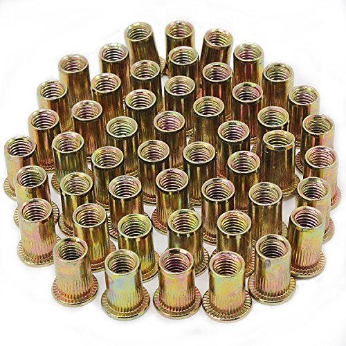 HSEAMALL 50PCS M8 Rivet Nuts Carbon Steel Rivnut Flat Head Threaded Insert Nut For Metal, Furniture Screw