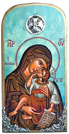 Op10 Griechisch-christlich-orthodoxe Holz-Ikone der Jungfrau Maria Mutter Jesu