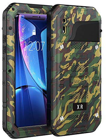 Beeasy Hülle Kompatibel mit iPhone XR, Wasserdicht Stoßfest Outdoor Handy Case Militärstandard Schutzhülle mit Displayschutz Robust Metall Schutz vor Stürzen Stößen Heavy Duty Handyhülle,Camo