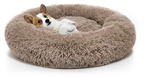 Orthopädisches Hundebett aus Kunstfell, rund, Hundekorb Hundekissen für mittlere und groß Hunde,Sehr weich, Maschinenwaschbar, Donut-Kissen-XL-Braun