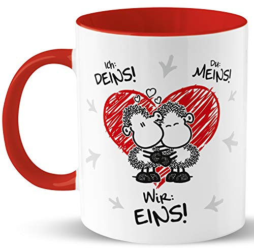 Sheepworld Tasse für Paare »Wir: EINS!« Tasse mit Namen, personalisierbar | Porzellan, 32,5 cl | Geschenk Valentinstag, Jahrestag | L1383