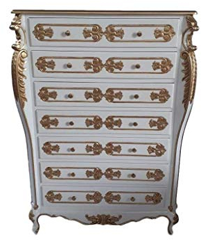 Antik Lüllmann Louis XIV. Louises - Cómoda (140 cm), diseño barroco, color blanco y dorado