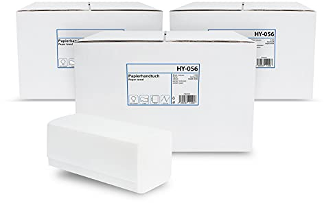 Hypafol Papierhandtücher für Spender | Zellstoff hochweiß, 2-lagig, ca. 25x23 cm | gesamt 9.600 Blatt | praktischer ZZ/V-Falz für Handtuchspender in Toiletten, Büros, Praxen und Studios