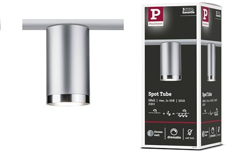 Paulmann 96962 URail Schienenspot Tube Einzelspot GU10 max. 10W dimmbar 230V Chrom matt, Chrom Schienensystem - Leuchtmittel frei wählbar
