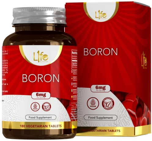 LN Bor Tabletten | 180 Hochdosierte Vegane Bortabletten – 6mg Boron pro Portion | Gentechnik-, Gluten-, Milch- & Allergenfrei | Hergestellt in ISO-Zertifizierten Betrieben in GB