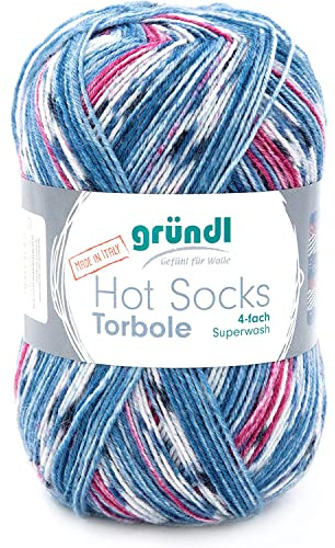 Gründl Hot Socks Torbole (Sockenwolle aus 75% Schurwolle & 25% Polyamid, 4-fach Sockenwolle, 100 g / 420 m, Nadelstärke: 2,5-3 mm) königsbalu-burgund-royal-weiß-marine