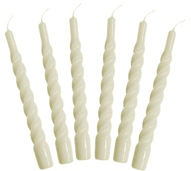 Candles with a Twist®, Made in Italy, 25 Colours Available, Dinner Candles, Twisted Candles Long Burning 5 Hours, Tapered Candles, Lacquered, Unscented Candle Gift Set, 6 pcs. 2.2 x 21cm (Creme)