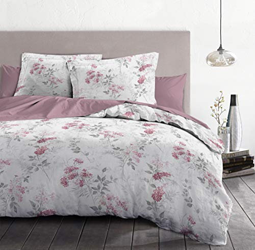 Home Linge Passion | Housse de Couette - 2Pièces | 100% Coton - 57 Fils | 1 Personne - 140 x 200 cm | Pompadour Rose Blanc Cassé et Rose