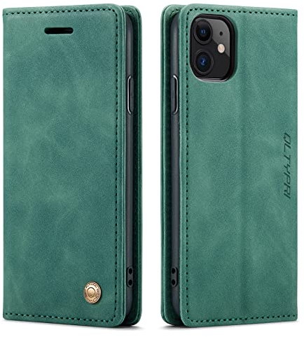 QLTYPRI Case for iPhone 11 Pro Max, Vintage PU Leather Wallet Case Card Slot Kickstand Magnetic Closure Shockproof Flip Folio Book Case Cover for iPhone 11 Pro Max - Dark Green