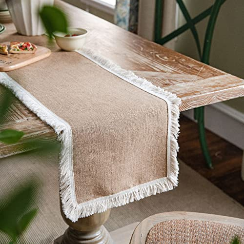 Ricemru Jute Tischläufer 30cm,Tischläufer Landhausstil Vintage mit Quasten,Tischläufer Hochzeit Boho Natur Läufer Tischband Tischdekoration für Kaffee Party,30x120