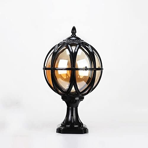 XMFXIAO Simple Stainless Steel Spherical Outdoor Aluminum Globe Landscape Lighting Fixture European Vintage Rustic Country Pillar Pole Lamp for Garden Entrance Columns E27 Socket