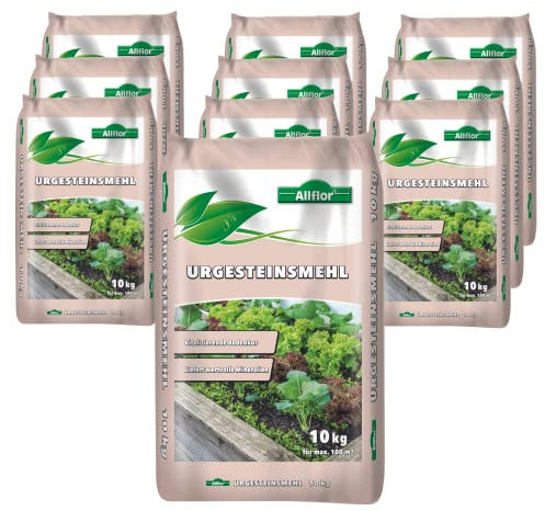 Allflor Urgesteinsmehl 10 x 10kg I Kieselsäure für leuchtende Farben & besseren Geschmack bei Obst & Gemüse I Dünger Hergestellt aus Lavastein I Enthält u.a. Kalk & Magnesium I Dünger Gemüse