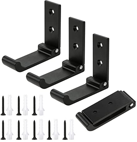 Aupoko 90° Faltbare Wandhaken 4 Stück Aluminium Kleiderhaken Klappbar, Klapphaken für Wand, Wandhalterungshaken Garderobenständer Kopfhörerhalter, Schwarz
