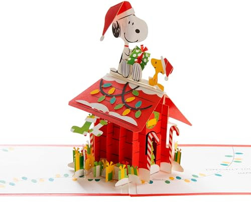 Hallmark Weihnachtskarte, Snoopy & Woodstock Karte, 3D & Pop Up Karte, Peanuts Comics, Rot