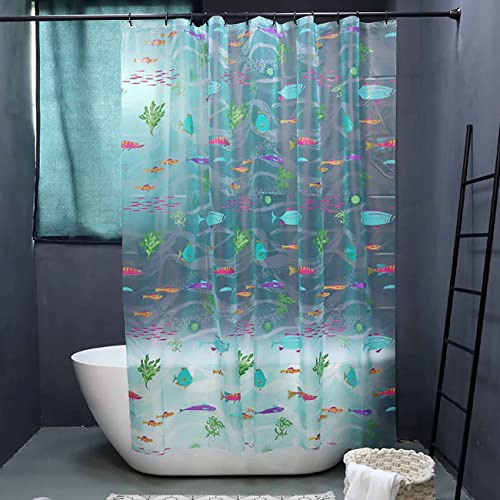 Generisch Underwater World Fisch-Duschvorhang, Ozean, Tropische Fische, Duschvorhänge, wasserdicht, transparent, Eva, Badezimmer-Dekor-Set mit Haken, niedliche Duschvorhänge für Kinder