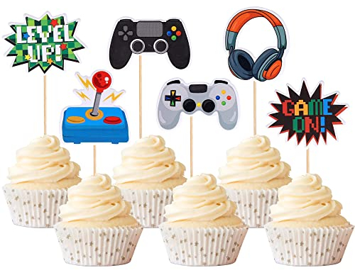 Xsstarmi 36 Pack Video Game Cupcake Toppers Game On Controllers Cupcake Picks GamePad Cake Decorations for Game Theme Baby Shower Kids Birthday Anniversary Party Decorations Supplies