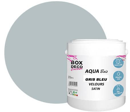 BOX DECO COLORES Pintura mueble madera acrílico aspecto terciopelo satén Aqua Madera - 2,5 L, gris azul