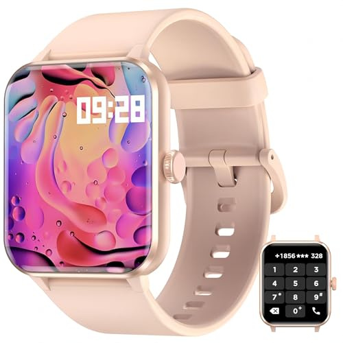 IOWODO Smartwatch Herren Damen 1.85 Zoll Touch-Farbdisplay Smart Watch mit Bluetooth Anrufe Pulsschlag SpO2 Schrittzähler Schlafmonitor Geeignet Fitnessuhr für Android iOS（Rosa）