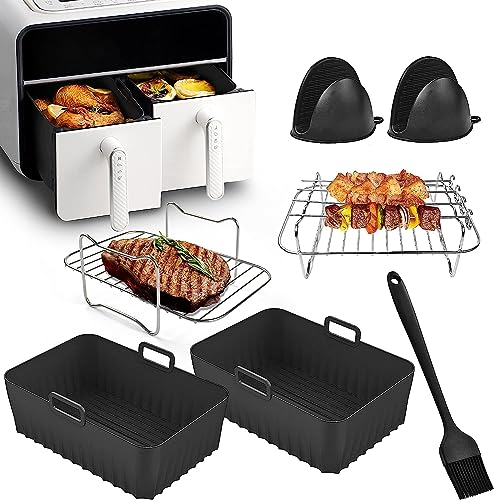 Heißluftfritteuse Zubehör - Airfryer Zubehör für Ninja Foodi AF400EU AF300EU AF400EUCP 7,6L-9.5L Und Anderen Dual Zone Air Fryer, BPA-Frei,Spülmaschinenfest | Ninja Dual Zone Heißluftfritteuse Zubehör