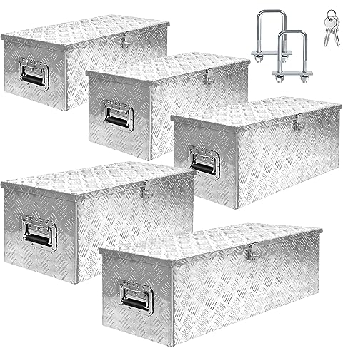 XMTECH 80L Aluminium Transportbox Aufbewahrungsbox Aluminiumkoffer Aluminiumbox Truckbox, Silber Lagerkiste Transportkoffer Deichselbox Werkzeugkasten
