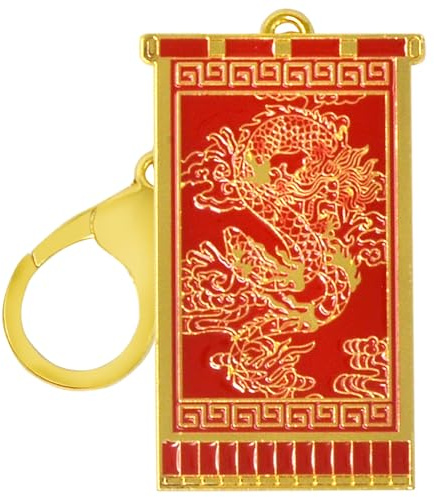 Juanxian 2024 Feng Shui - Llavero rectangular de dragón rojo con bandera de prosperidad con llavero de dragón w5464, rosso, 14*4cm