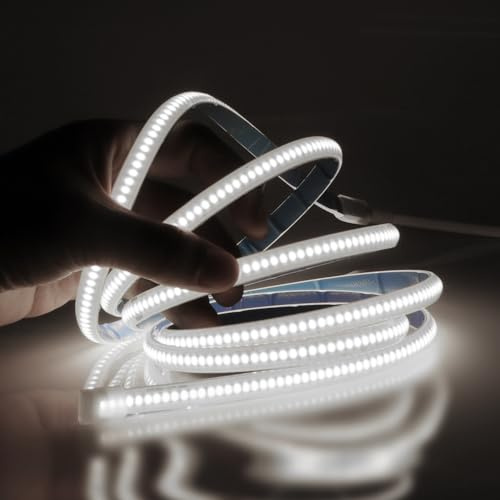Wisada 220V COB LED Streifen 50M, 288 LEDs/m Flexible Superhell Kaltweiß CRI≥85 LED Lichtband, IP65 LED Band Lichtschlauch Leiste Kette Selbstklebend mit Stecker für Schlafzimmer, Schrankbeleuchtung