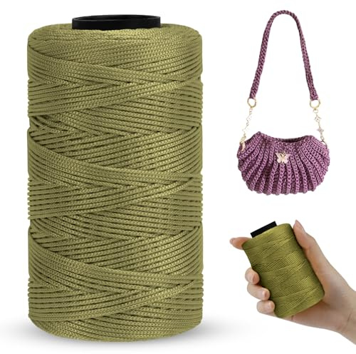 LEREATI Cordino per Borse Uncinetto Piatto Filo Macrame 1mm x 230m Macrame Corda Colorata Cordoncino per Borse a Uncinetto, Arazzo da Parete, Acchiappasogni, Fai da Te (Verde Militare)