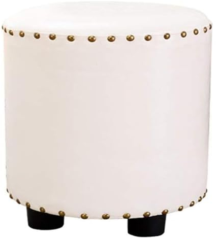 OXOAMP Fußbank Circle Wood Support gepolsterter Fußhocker, Ottoman-Stuhl, Hockerbezug, 4 Beine und Lederoptik (weiß) Komfortabel